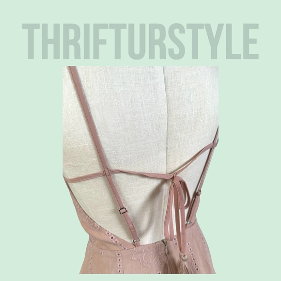 Blush Pink Lace Trim Romper Open Back Tie Spaghetti Strap Cute Casual‎ - Picture 6 of 13